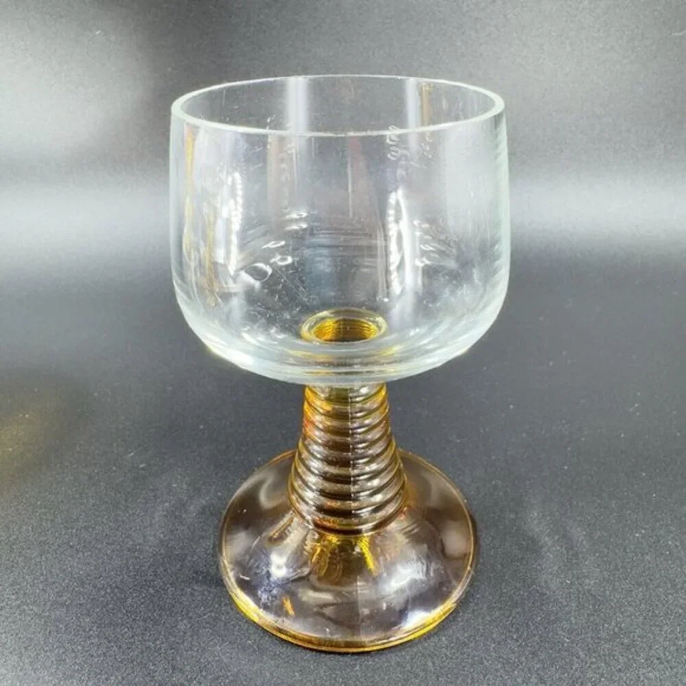 Vintage Roemer Glasses Cups Beehive Stems Glasses Set 2 Flashed‎ Amber Glass VTG